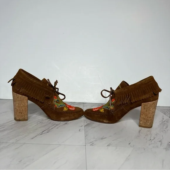 Tory Burch Huntington Fringe Brown Suede Beaded Bootie 5 1/2 M